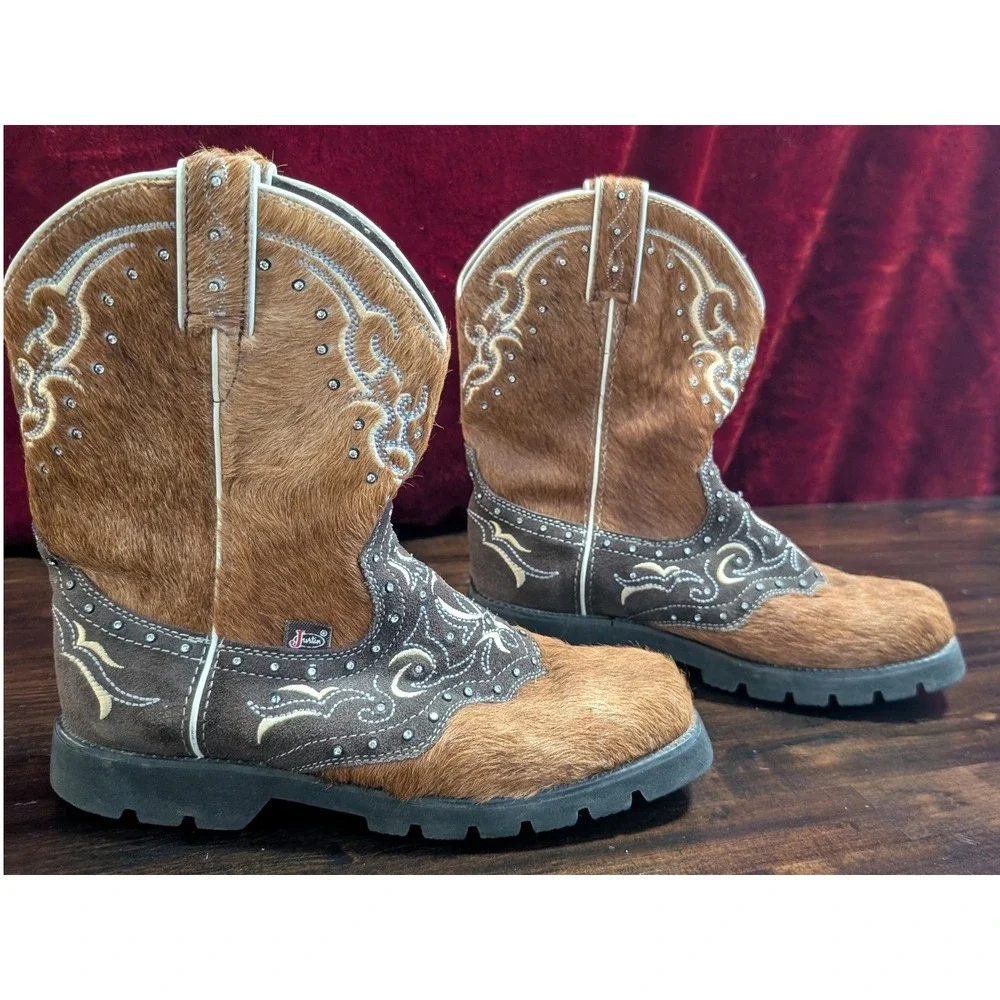 Justin Women's L8036 Cowhide Hair On Hide Rhinestone Western Boots Brown Size 9B